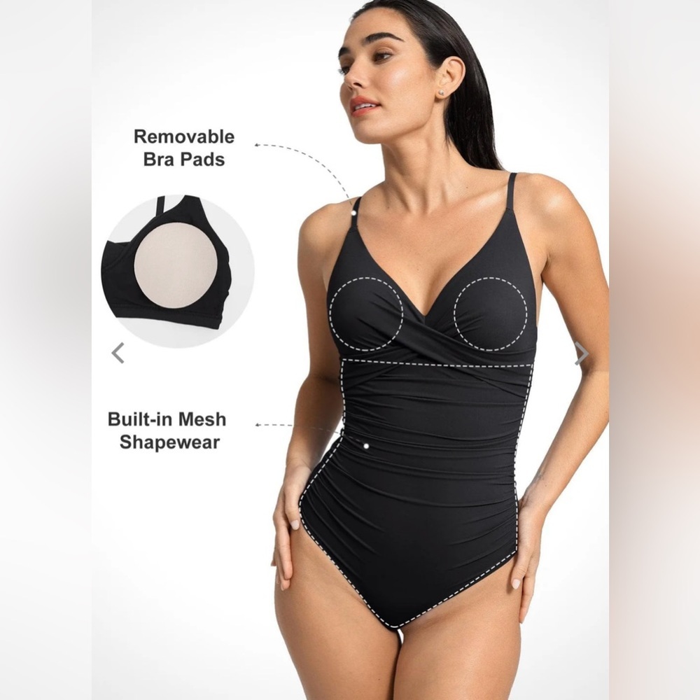 POPILUSH Shapewear Ruched Cross-Front Sculpting One-Piece Swimsuit - NWOT - Picture 2 of 8